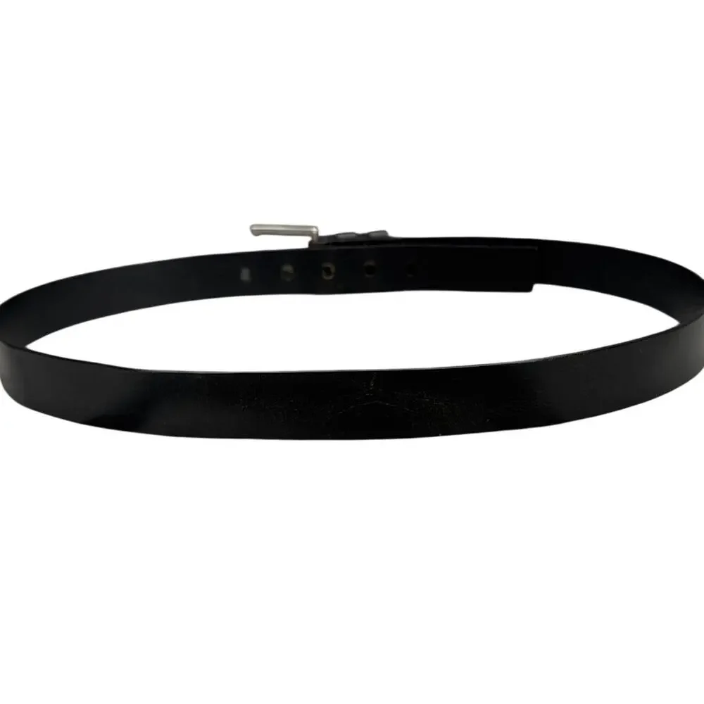 Dockers Black Leather Silver Square Buckle Dress Belt Men XL